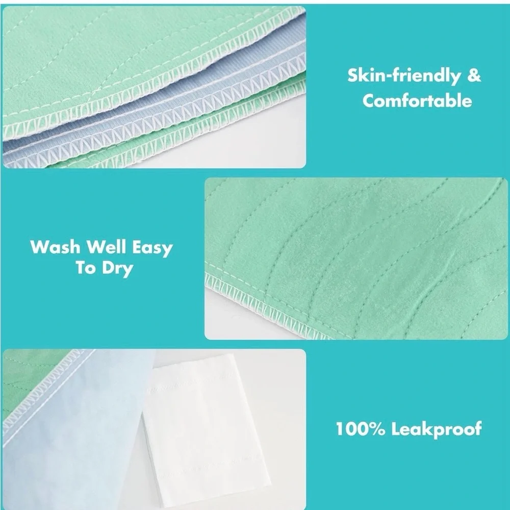 3 Pack Mint Green Incontinence Washable Bed🛏️Pads with 8 Sturdy Handles 34”×52”